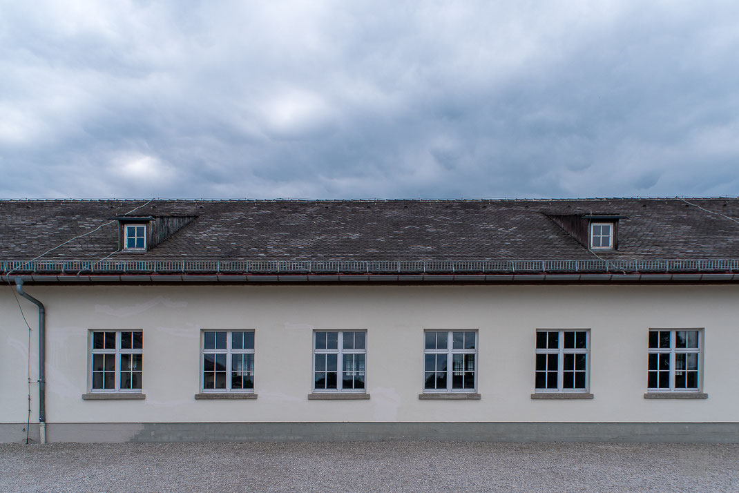 Particolare dell'edificio amministrativo del campo di concentramento di Dachau