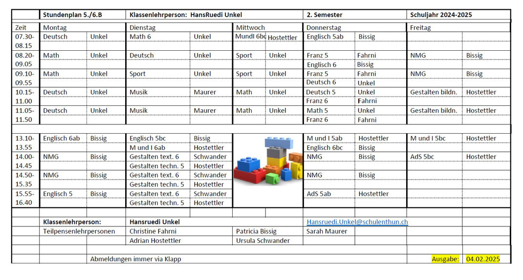 Stundenplan Klasse 5./6.B Schule Lerchenfeld
