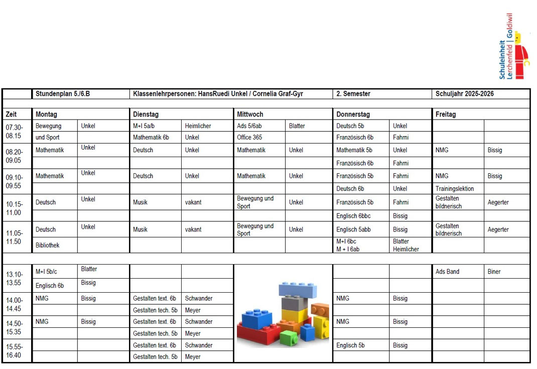 Stundenplan Klasse 5./6.B Schule Lerchenfeld
