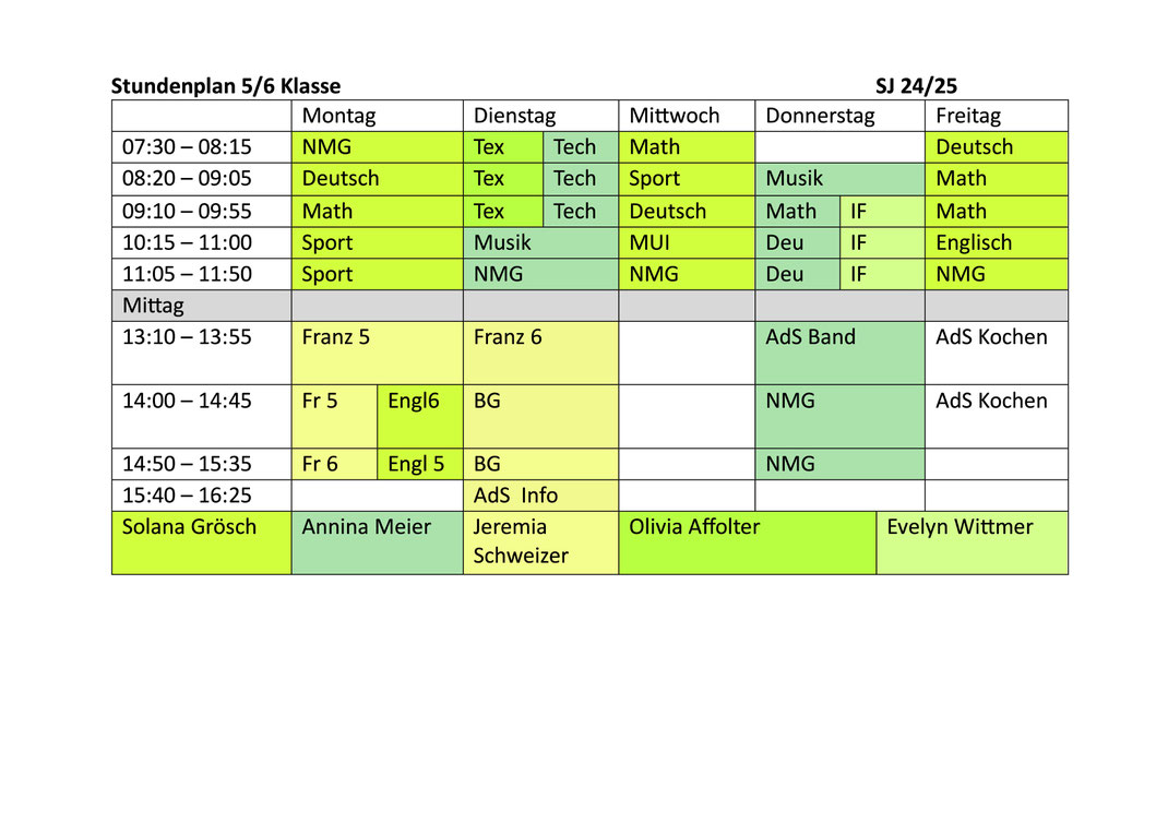 Stundenplan Klasse 5./6. Goldiwil