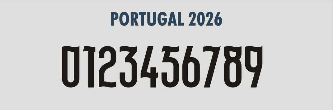 Portugal football jersey number font inspired by World Cup style lettering