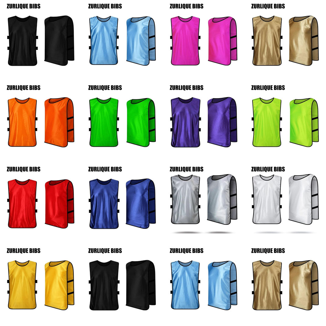 Custom training bibs Singapore – available in multiple colours including red, blue, black, white, yellow, green, orange, purple and pink with logo and number printing options