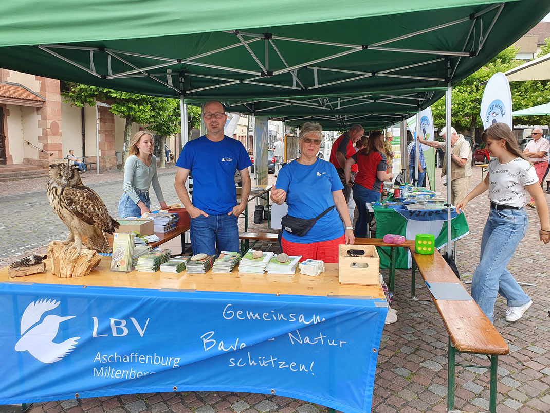 Manfred Knippel und die Jugendlichen von der NAJU mit Ellen Kalkbrenner am Stand bei der Waldwoche (Foto: Richard Kalkbrenner)