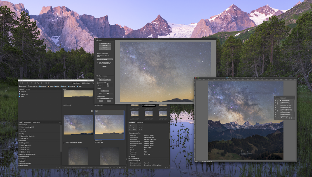 Bridge, StarryLandscapeStacker und Photoshop in Aktion