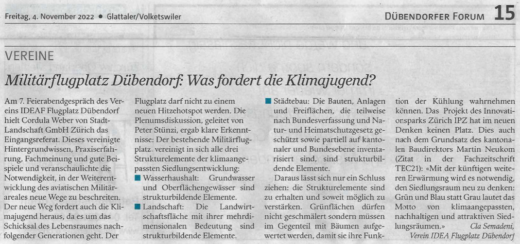 Vereinsbeitrag im Glattaler/Volketswiler vom 4. November 2022 (Seite 15)