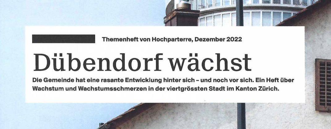 Ausschnitt Titelblatt Themenheft Hochparterre "Dübendorf wächst", Dezember 2022 (Screenshot 5.1.2023 (Cla Semadeni)
