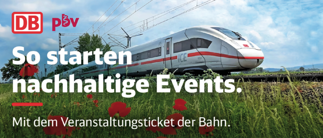 werbung deutsche bahn ein ice fährt durch blühende wiese
