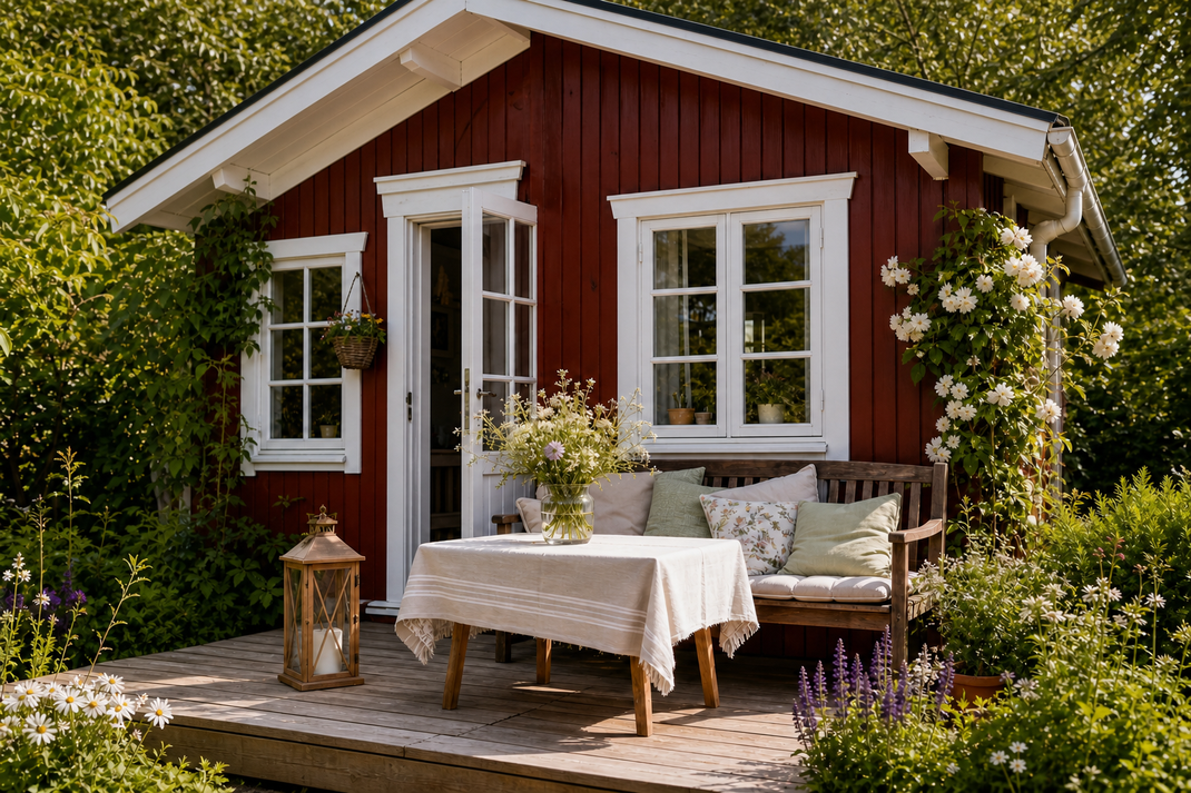Gartenhaus im englischen Stil einrichten