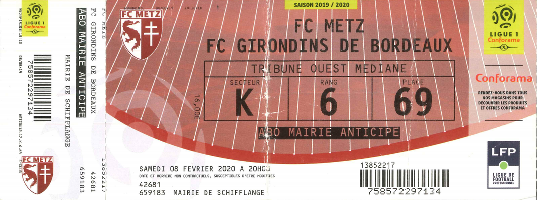 08 février 2020: FC Metz - FC Girondins de Bordeaux- 24ème journée - Championnat de France (1/2)