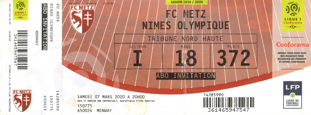 7 mars 2020: FC Metz - Nîmes Olympique - 28ème journée - Championnat de France (2/1)