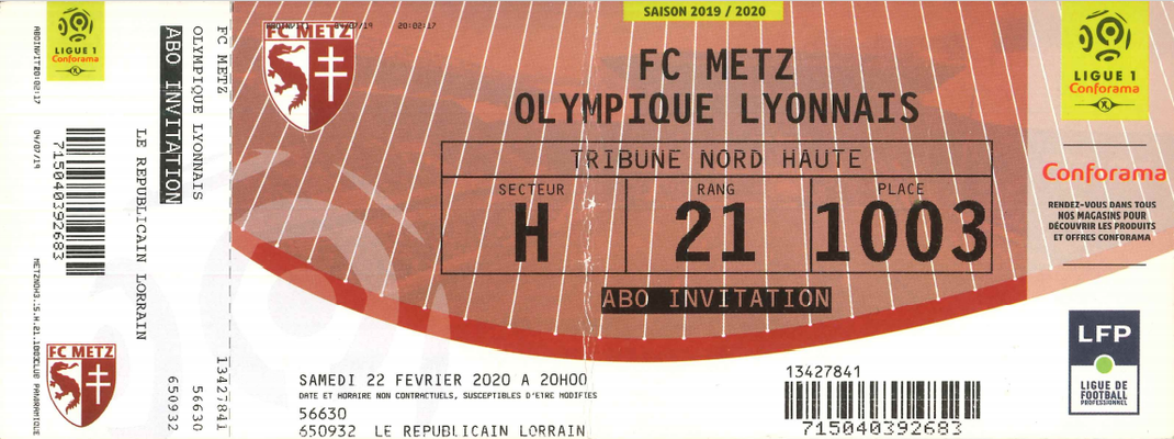 21 février 2020: FC Metz - O. Lyonnais - 26ème journée - Championnat de France (0/2)