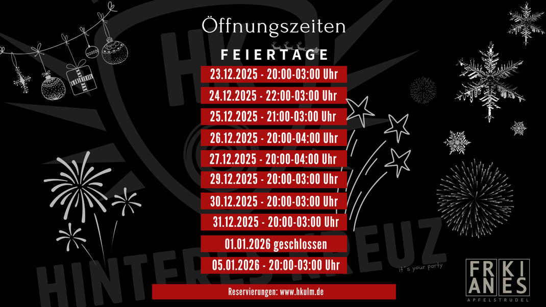 Altstadtkneipe hinteres kreuz, HK Ulm, Öffnungszeiten Feiertage, Weihnachten, Silvester