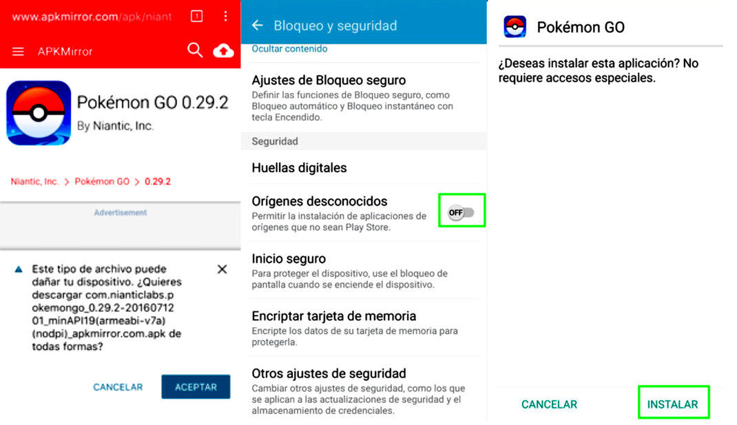 pasos para instalar pokemon go de forma segura y sin virus