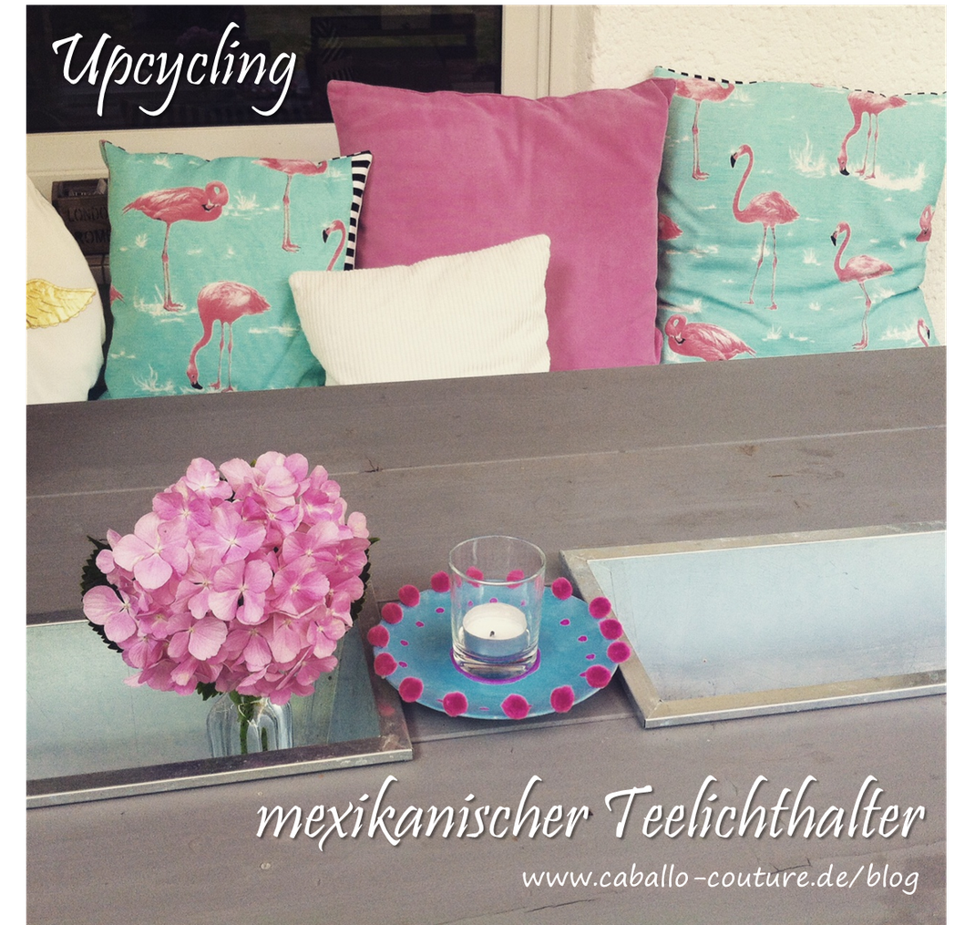 Upcycling, Untertasse, Pompon, Deko, Tischdeko, Teelicht, Gartendeko, Geschenkidee