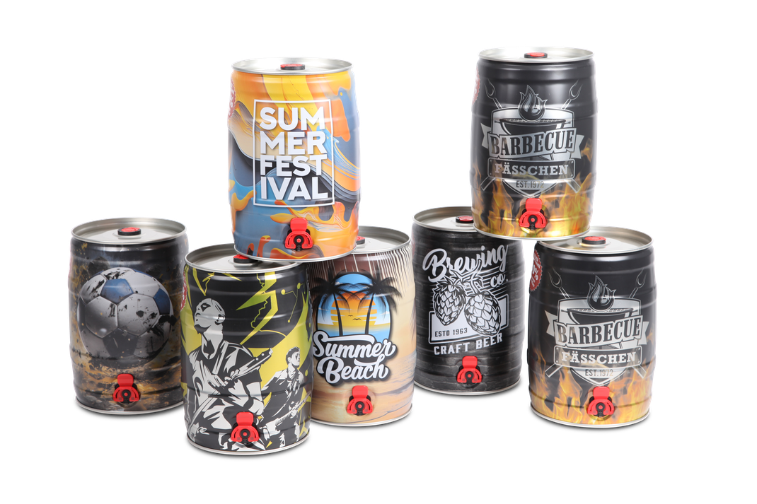 5 Liter Bierfass Partyfass Fass Großdose Dose Minikeg Beerkeg Fässchen Metallverpackung HUBER Packaging