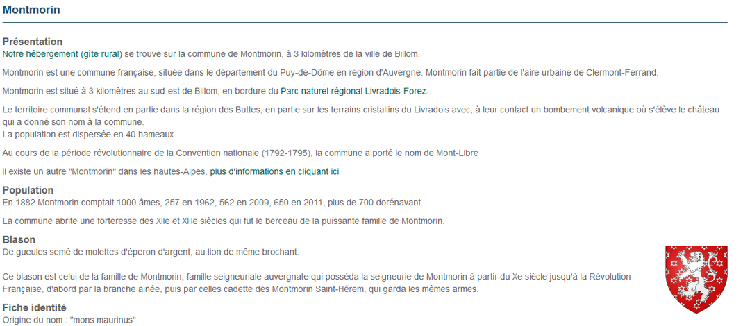 SOURCE : SITE INTERNET GITE AUVERGNE