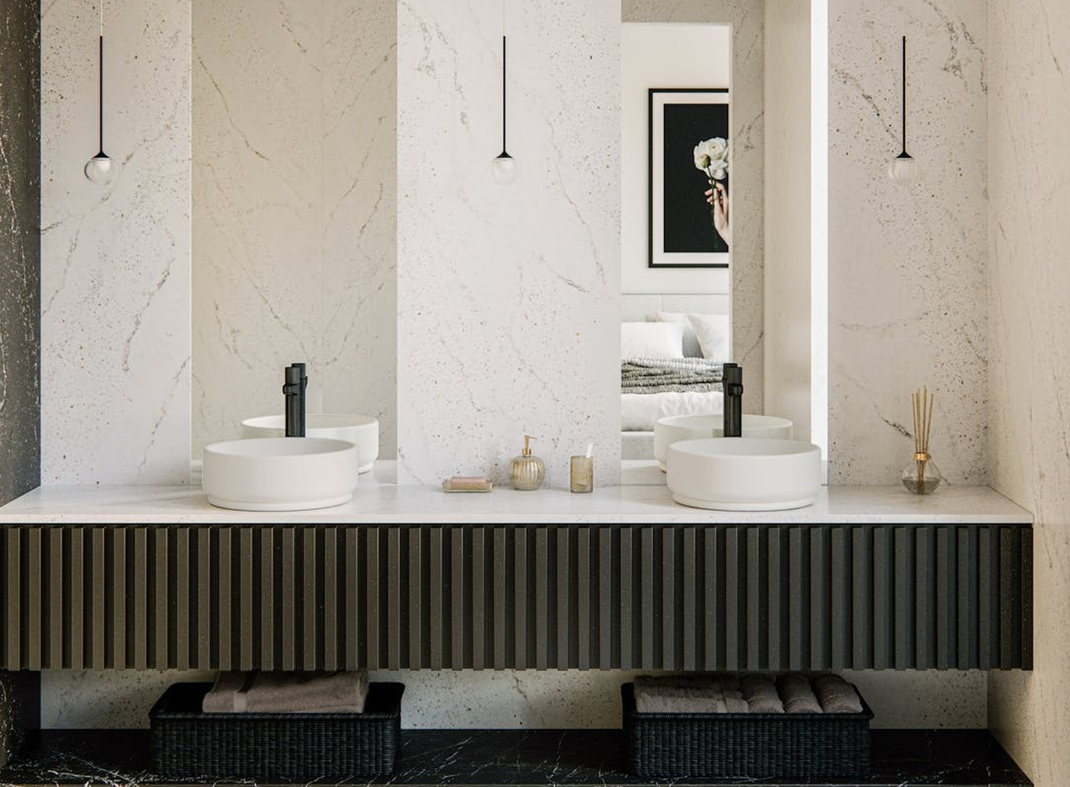 Stalviršis ir sienos: Silestone® Eclectic Pearl / Praustuvas: Silestone® Zoe TOP Bao + Basa Round
