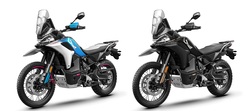 CFMOTO 800MT-X - Frontansicht 2 Fahrzeugfarben - Zephyr Blue - Nebula Black