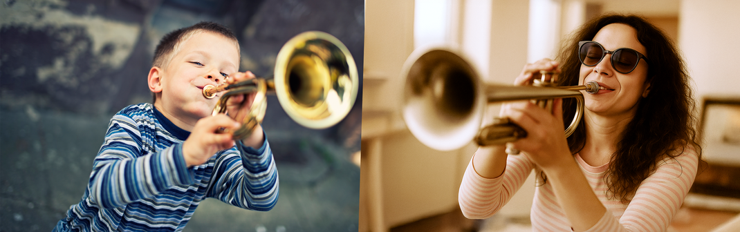 Symbolbild - Musikunterricht Tübingen - Frau mit Trompete: "KI-generiertes, bearbeitetes Symbolbild – keine reale Person"