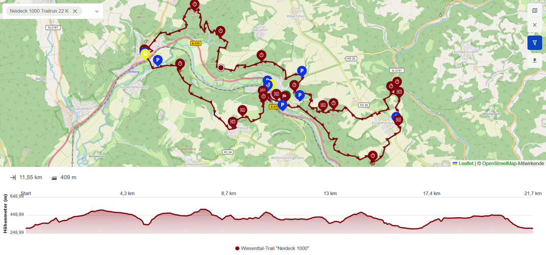 Streckenansicht: Wiesenttal*Trail Neideck 1000   >> Weblink interaktive Karte TR 22 TrailRun & PowerHike