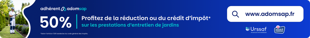 Entretien de jardin par service à la personne avec la coopérative Adomsap, partenaire de l'entreprise Sylva Jardins Paysages.
