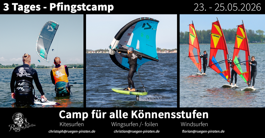 Pfingstcamp 2026 - das Wassersportcamp mit Wingsurfen / -foilen, Kiten oder Windsurfen bei den Rügen Piraten