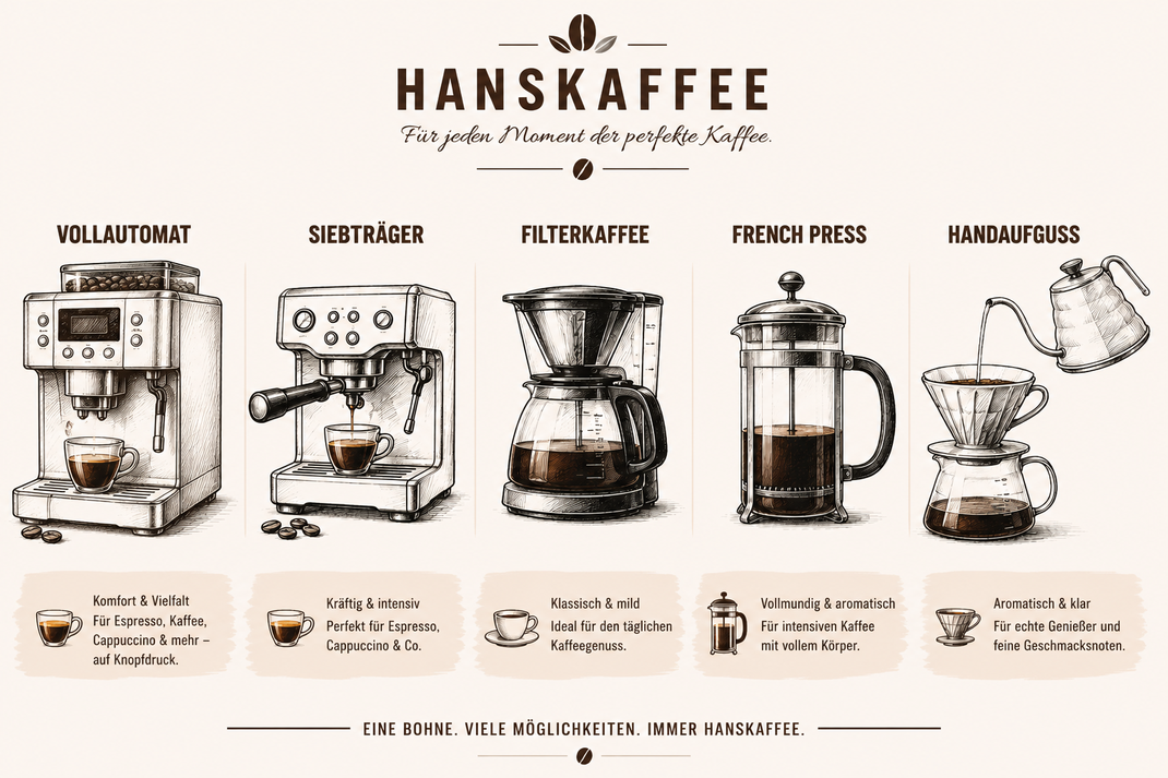 Geeignet für: Siebträger, Vollautomaten, Klassische Filterkaffee Maschinen, Stempelkanne und Handaufguss.