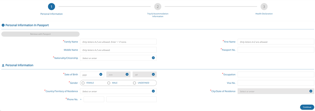 TM6 Maske der Website https://tdac.immigration.go.th/arrival-card/#/tac/arrival-card/ zum ausfüllen