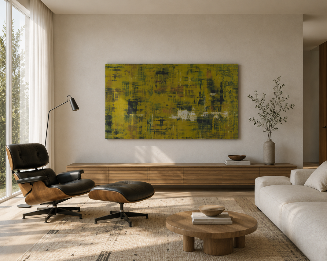 Abstract geel schilderij voor modern interieur – Monkey Dreams