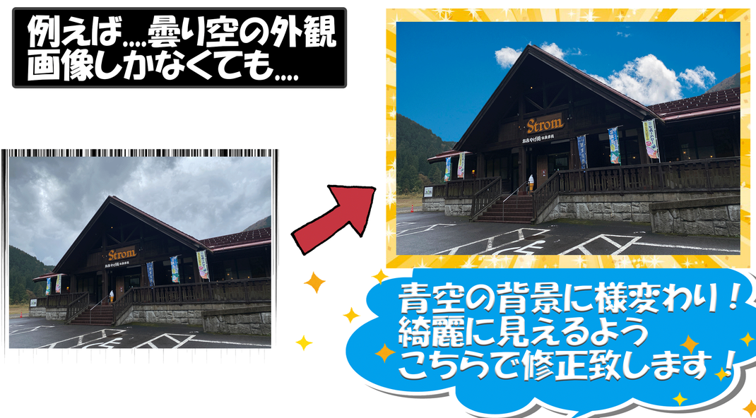 ラインで画像も簡単入稿　曇り空が青空に変身！画像も弊社で修正いたします