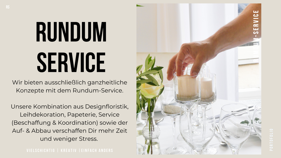 noé und eve Eventdekoration, Leistungsumfang, Rundum-Sorglos-Service, Florales Design. Rundum-Service, Aufbau, Abbau von Dekoration, mehr Zeit weniger Stress