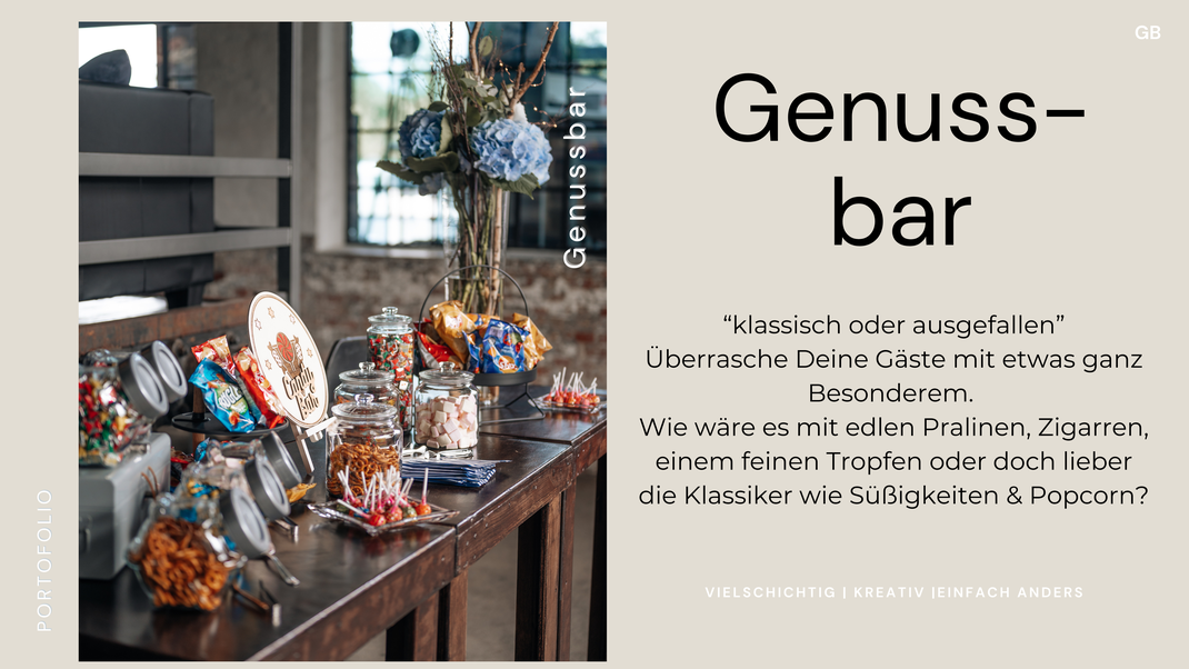 Genussbar, Candybar, Naschibar, Eventfloristik Kiel, Eventdesign Schleswig-Holstein
