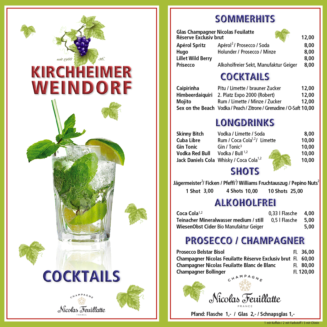 36. Kirchheimer Weindorf - Die Karte der Weindorf-Bar