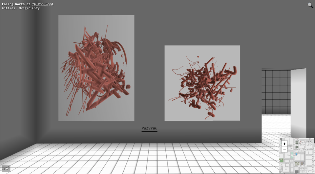 Crypto Artist PuZvrau's works on display at the GROWTH GALLERY in Cryptovoxels