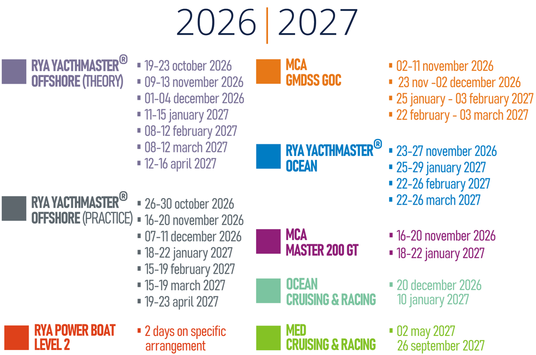 VMB Yachts Schedule planning | 2026 - 2027