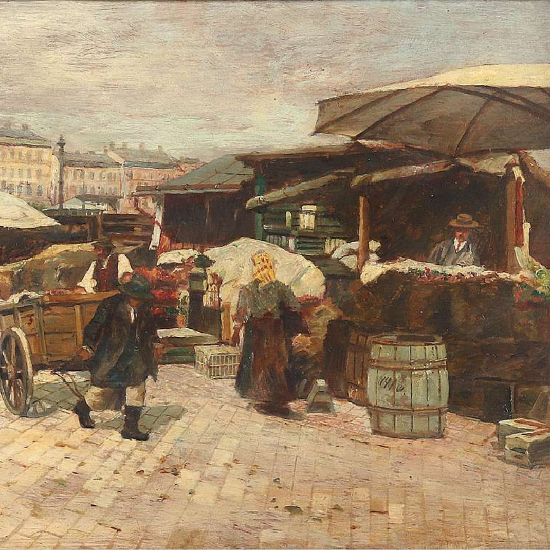 Рынок Нашмаркт Фото Гравюра 19 столетие ( Naschmarkt 19jh)
