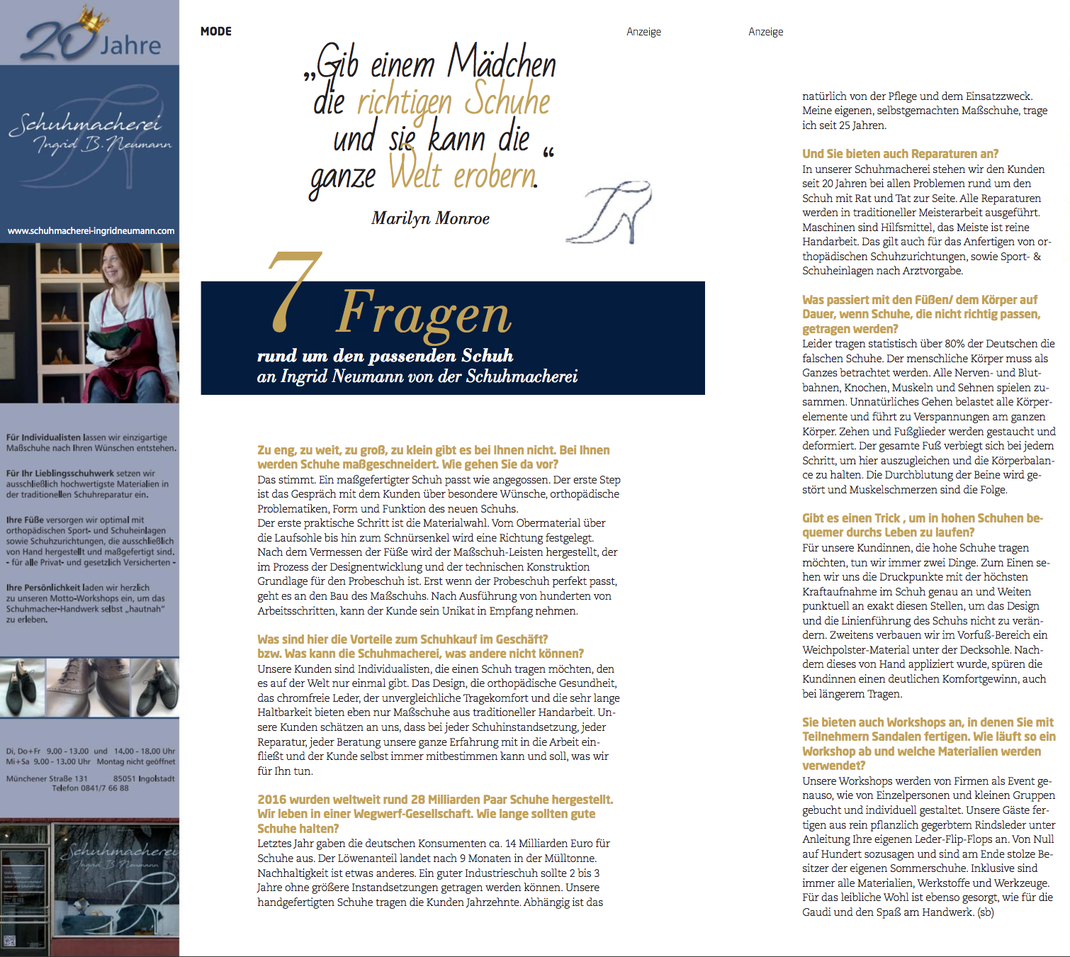 Interview der Schuhmacherei-Inhaberein Ingrid B. Neumann 