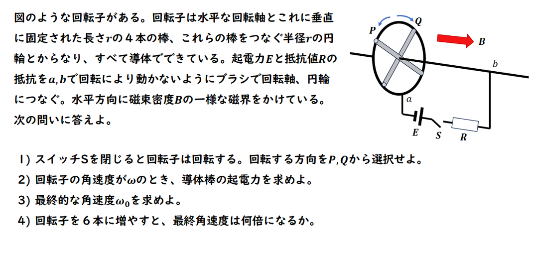 電磁誘導 誘導起電力 導体棒回転 高校入試物理