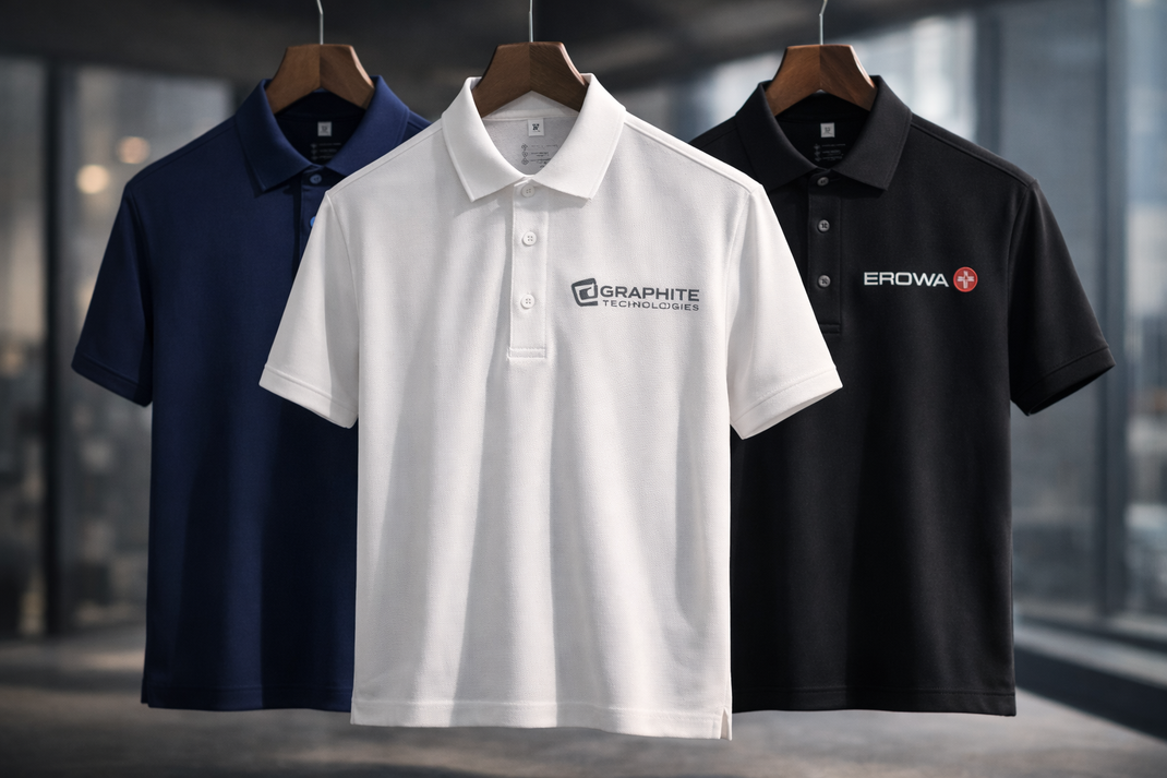 Custom corporate polo shirts in Singapore with logo embroidery for company uniforms