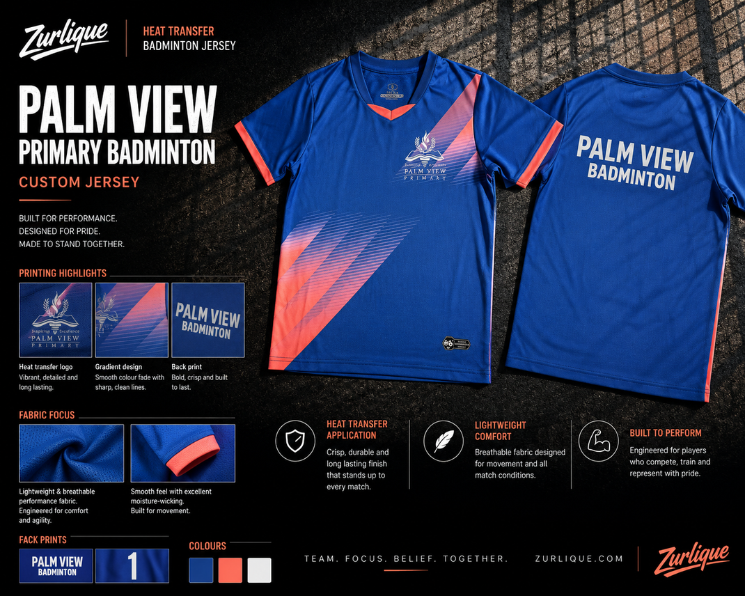 Palm View Primary badminton custom heat transfer jersey presentation board by Zurlique