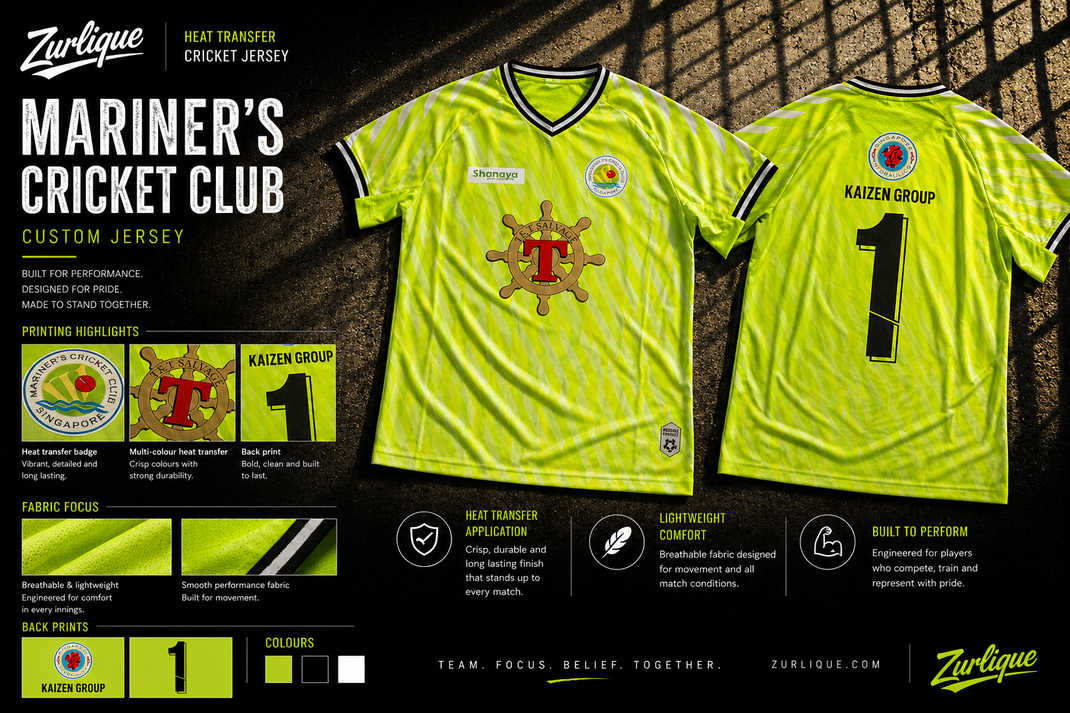 Mariner’s Cricket Club custom heat transfer cricket jersey presentation board by Zurlique