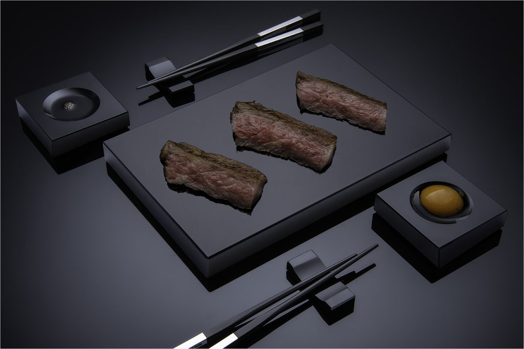 Sushi-Set, schwarzes Sushi Geschirr, Sushiplatte  aus Schwarzglas