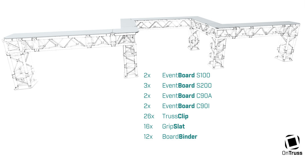 OnTruss Arriba | Das EventBoard als Theke | Theke in GERADER Form mit AUSBUCHTUNG