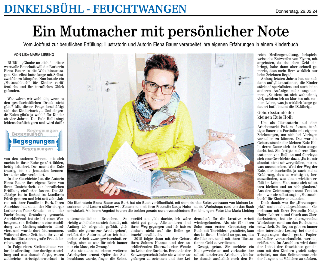 Burkerin Elena Bauer veröffentlicht ein Mutmachbuch für Kinder | FLZ.de Zeitungsbericht