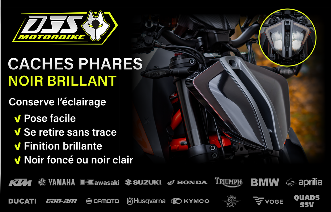 Film noir brillant pour phare moto – cache phare teinté noir clair ou foncé – protection optique moto