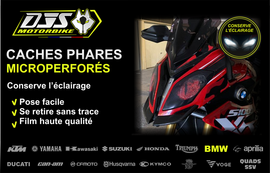 Caches phares moto microperforés BMW  – protection optique qui conserve la luminosité