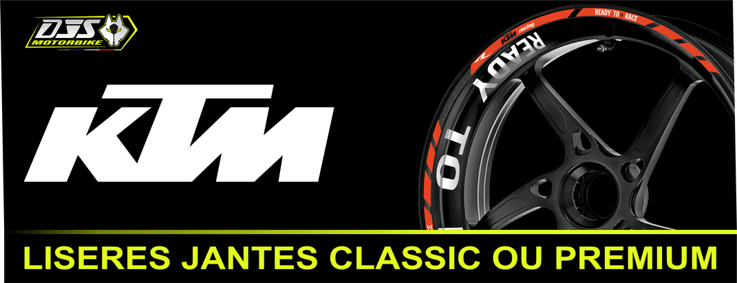 Liserés de jantes moto KTM – kit adhésif jantes classic ou premium – DJS Motorbike