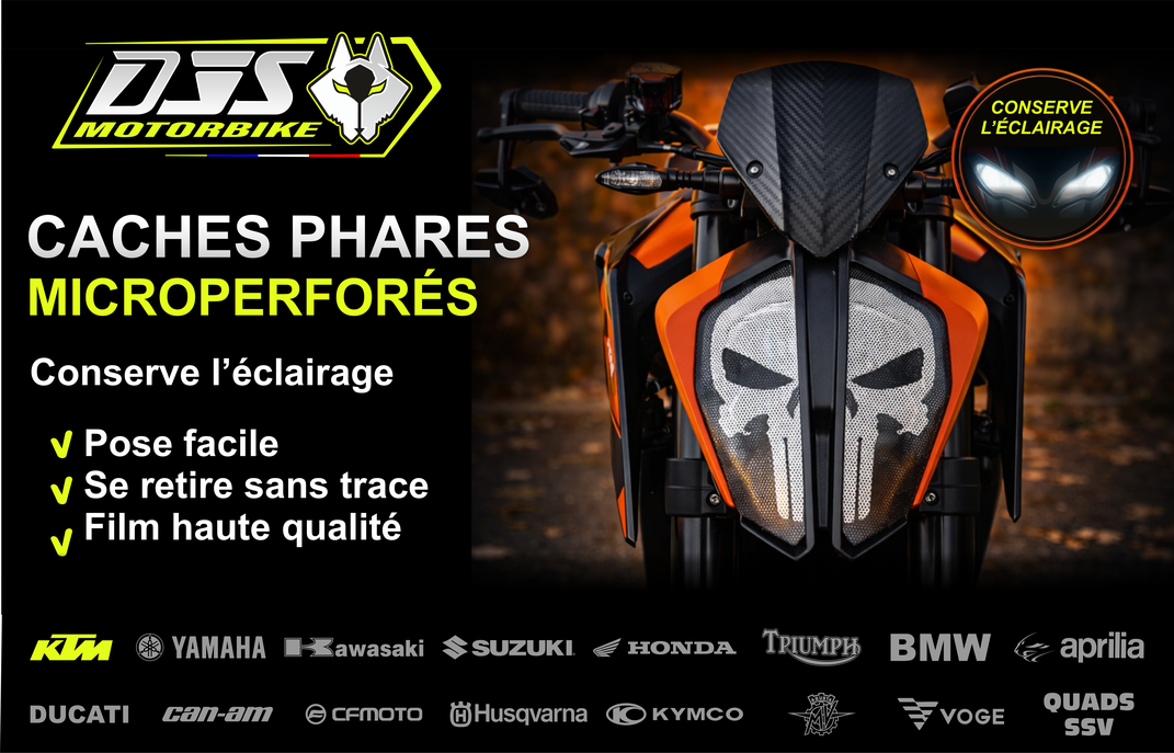 Caches phares moto microperforés KTM  – protection optique qui conserve la luminosité