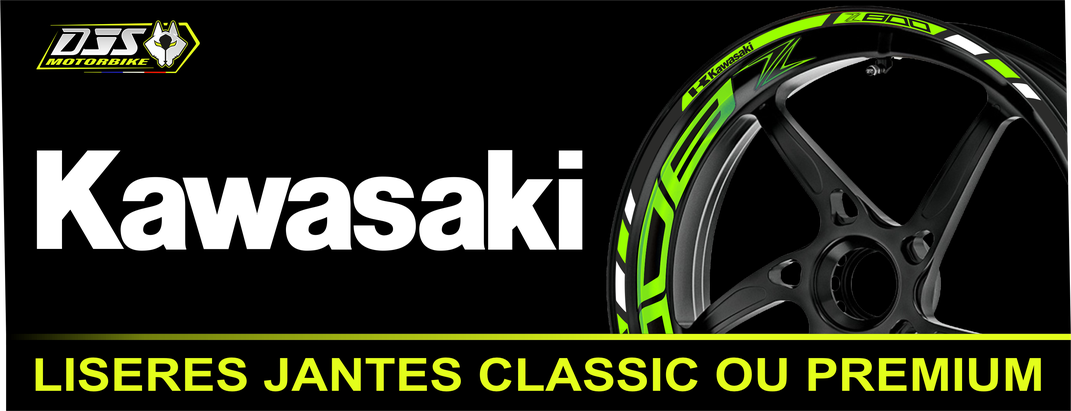 Liserés de jantes moto Kawasaki – kit adhésif jantes classic ou premium – DJS Motorbike