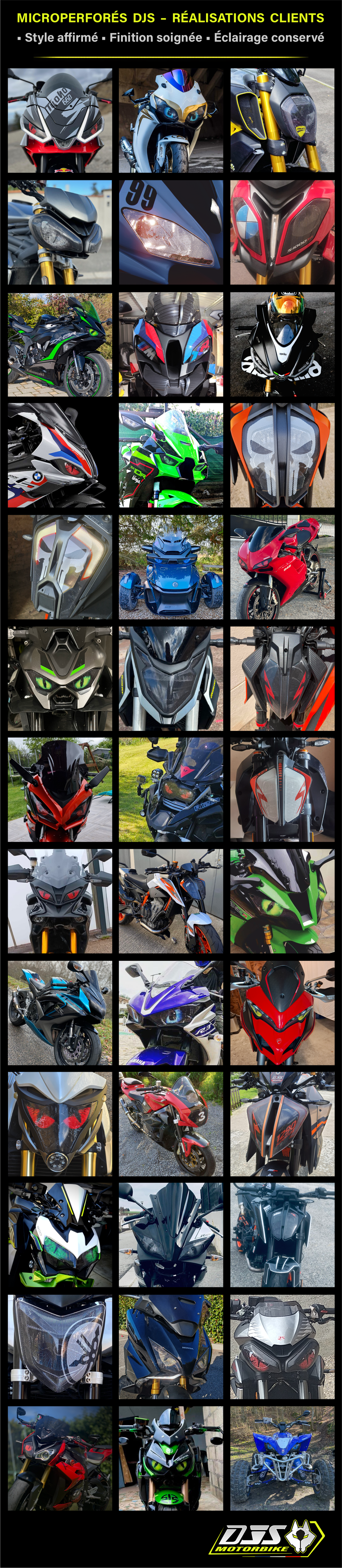 Protection phare moto microperforée – exemple client installation sur moto